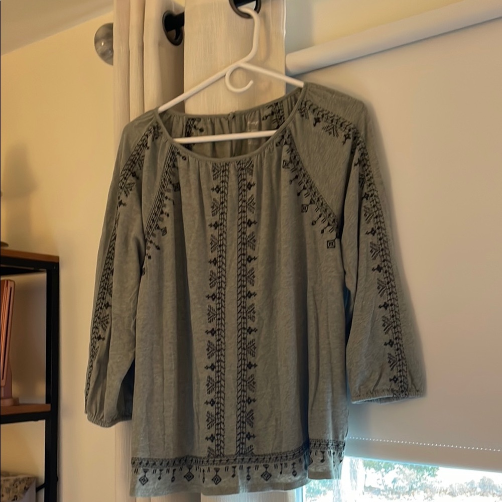 Pure JJill Embroidered Green/Olive Women's Top